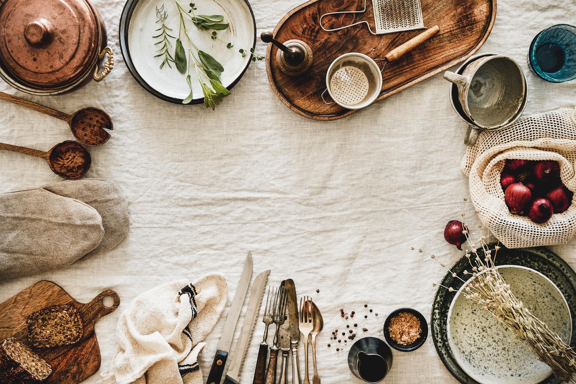 Intimate dining table with rustic dishes